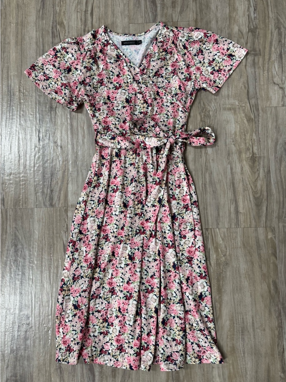Mikarose Pink Floral Wrap Midi Dress